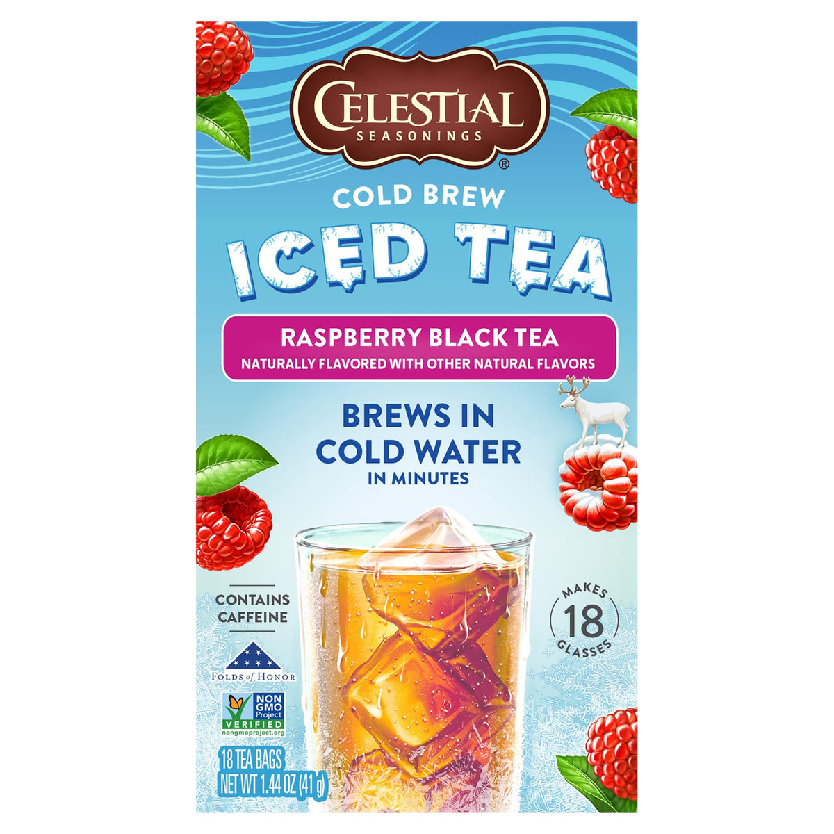 Celestial Seasonings Cold Brew Iced Tea, Raspberry Black Tea, 18 Count (Pack Of 6)