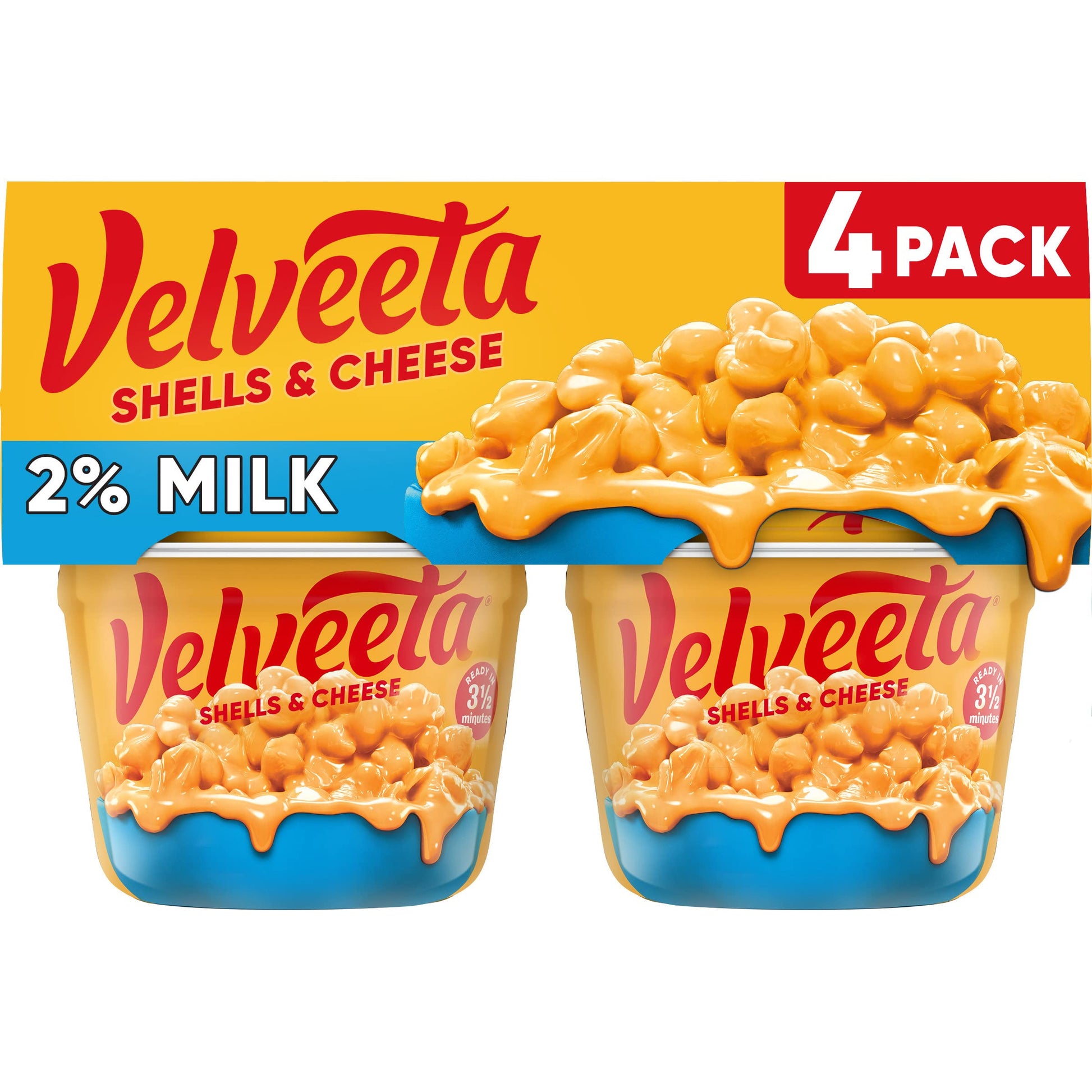Velveeta Shells & Cheese Microwavable Macaroni and Cheese Cups with 2% Milk Cheese (4 ct Pack, 2.19 oz Cups)
