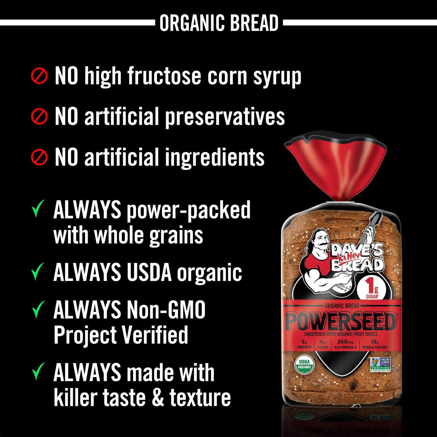Daves Killer Bread Powerseed, Seeded Organic Bread, 1g Sugar per Slice, 25 oz Loaf