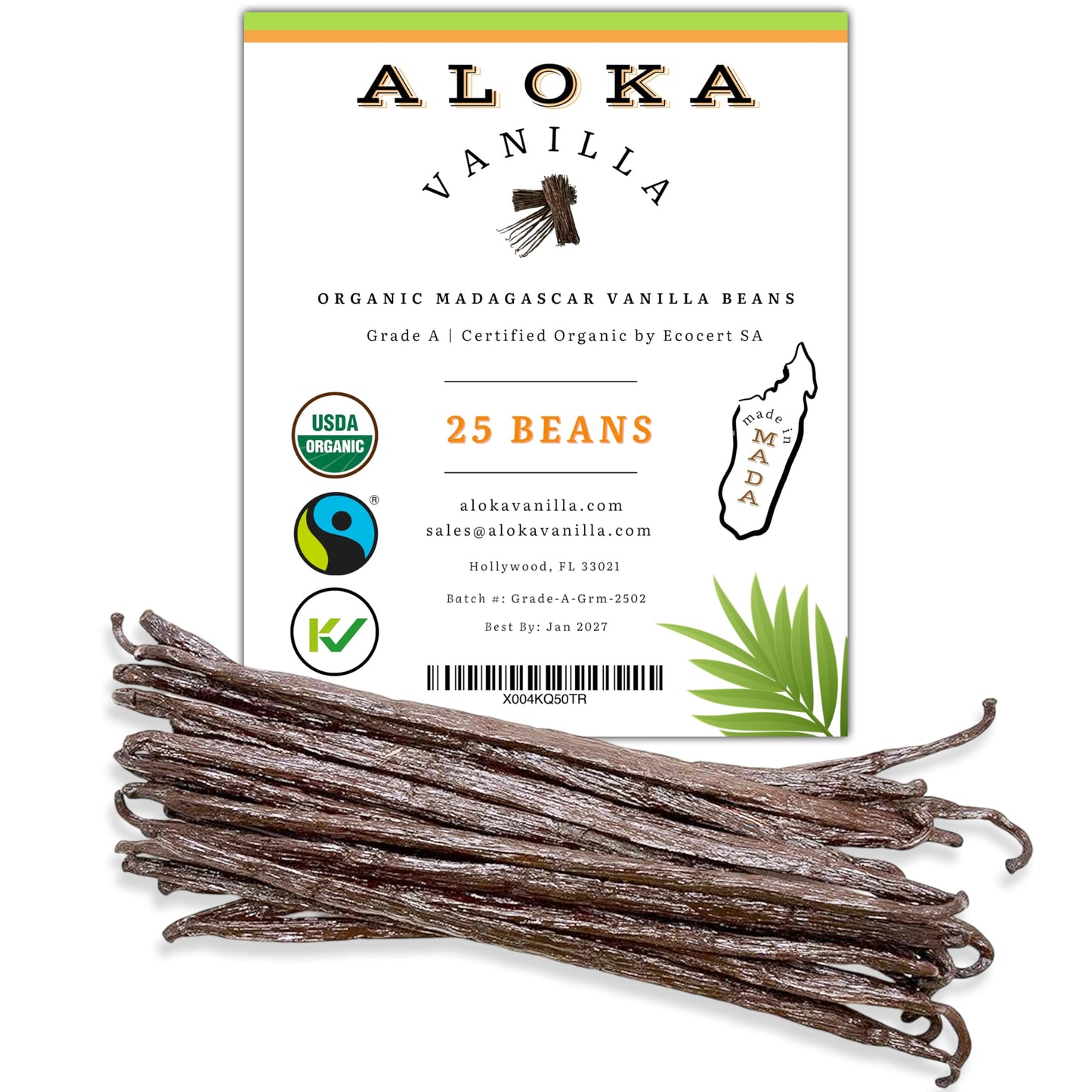 25 Count Organic Madagascar Vanilla Beans – Grade A Spirit-Inspired Flavor Pods | Gourmet Whole Vanilla Beans For Baking, Cooking, Extract Making | Rich Aroma, Enhanced Flavor, Non-Gmo, Vegan