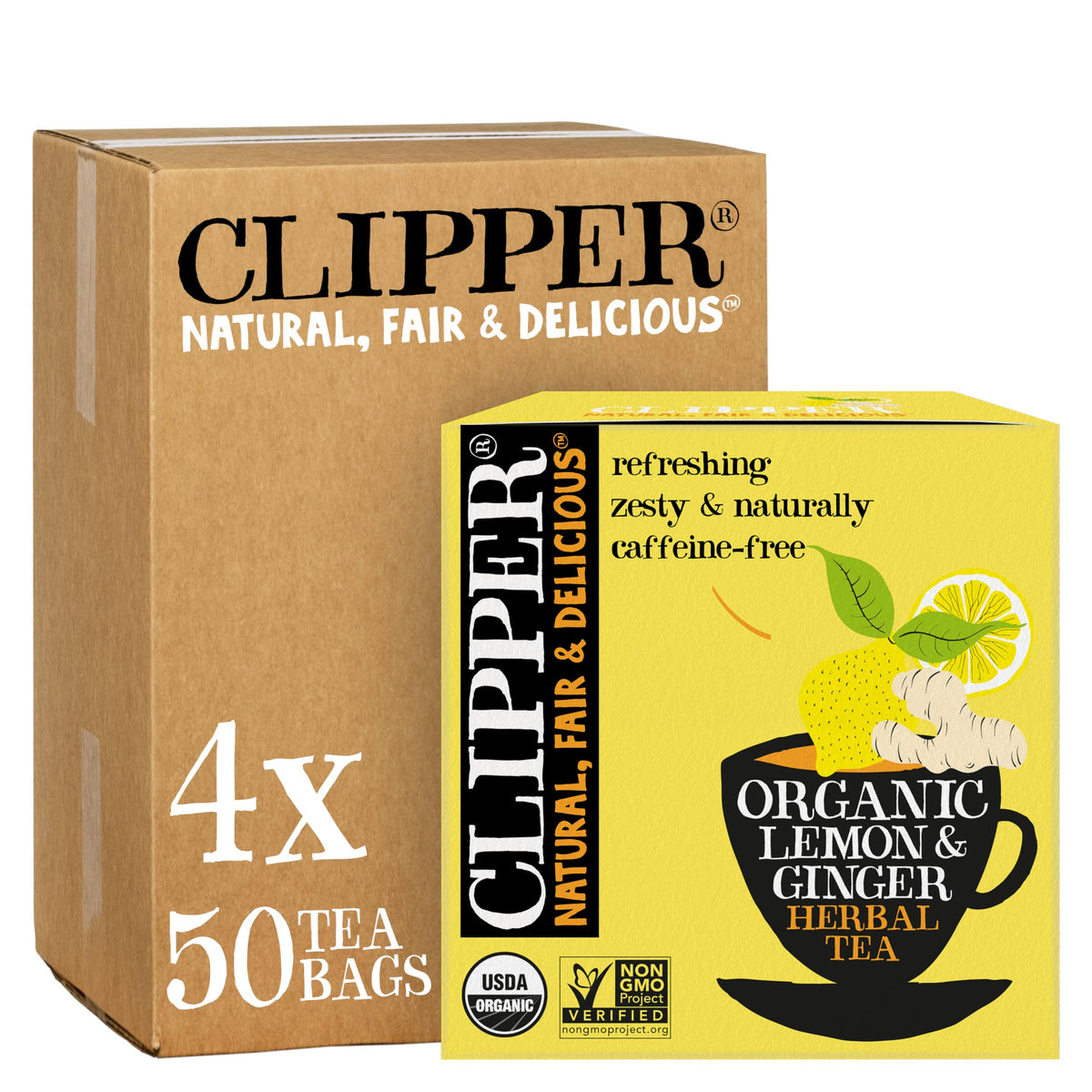 Clipper Tea Lemon & Ginger Teabags – Caffeine Free, USDA Organic – 200 Count (Pack of 4) – Great Hot or Iced