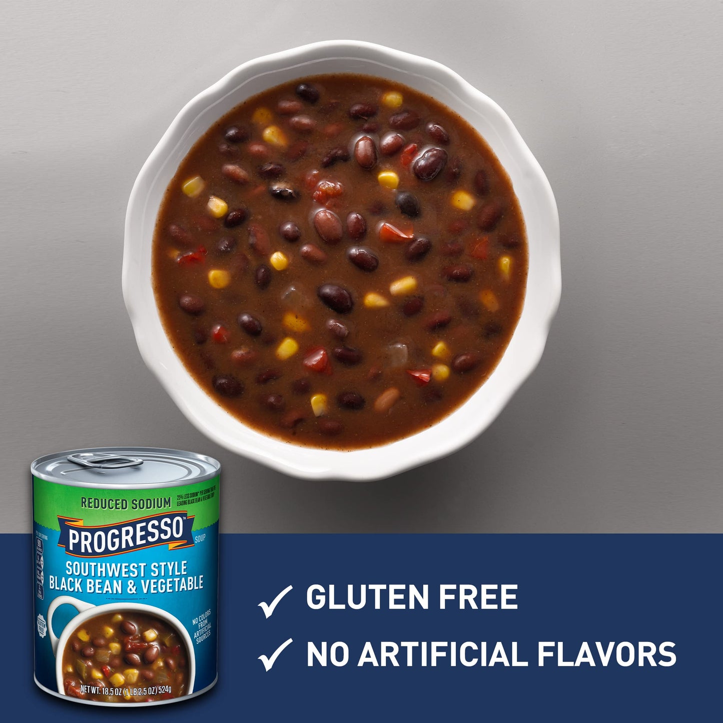 Progresso Southwest Style Black Bean & Vegetable Canned Soup, Reduced Sodium, Gluten Free, 18.5 oz, Pack of 12