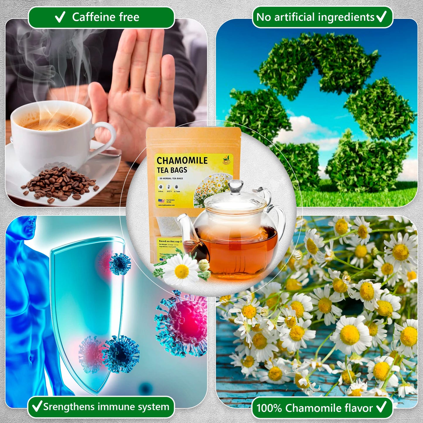 TeaDreamTea Chamomile Tea Bags | Caffeine-Free | 50 Count | Brew Hot or Iced