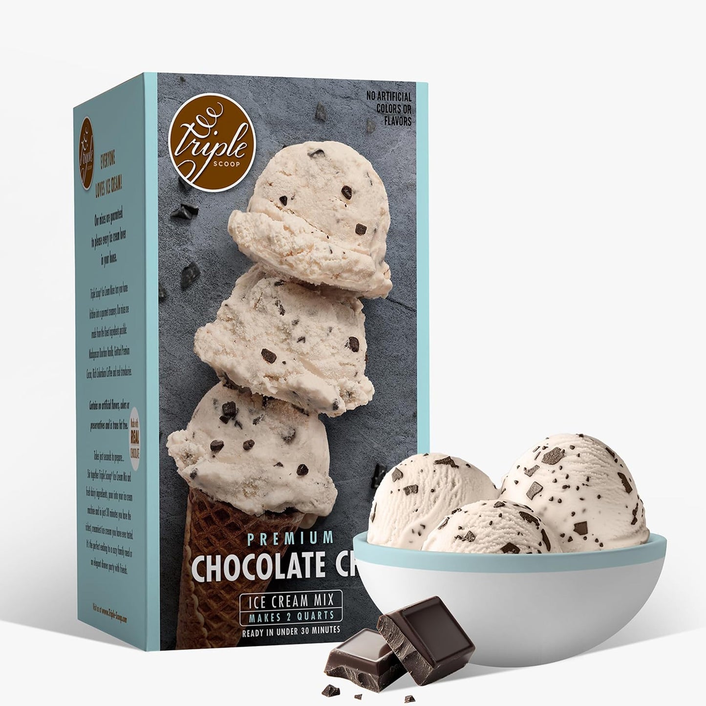 Triple Scoop - Enhanced Vanilla Choc Chip Ice Cream Mix For Ice Cream Maker. Simple, Easy, Delicious. From Gourmet Mix To Maker In 5 Min, Makes 2 Creamy Quarts, Made In Usa (1 Pack, Van Choc)
