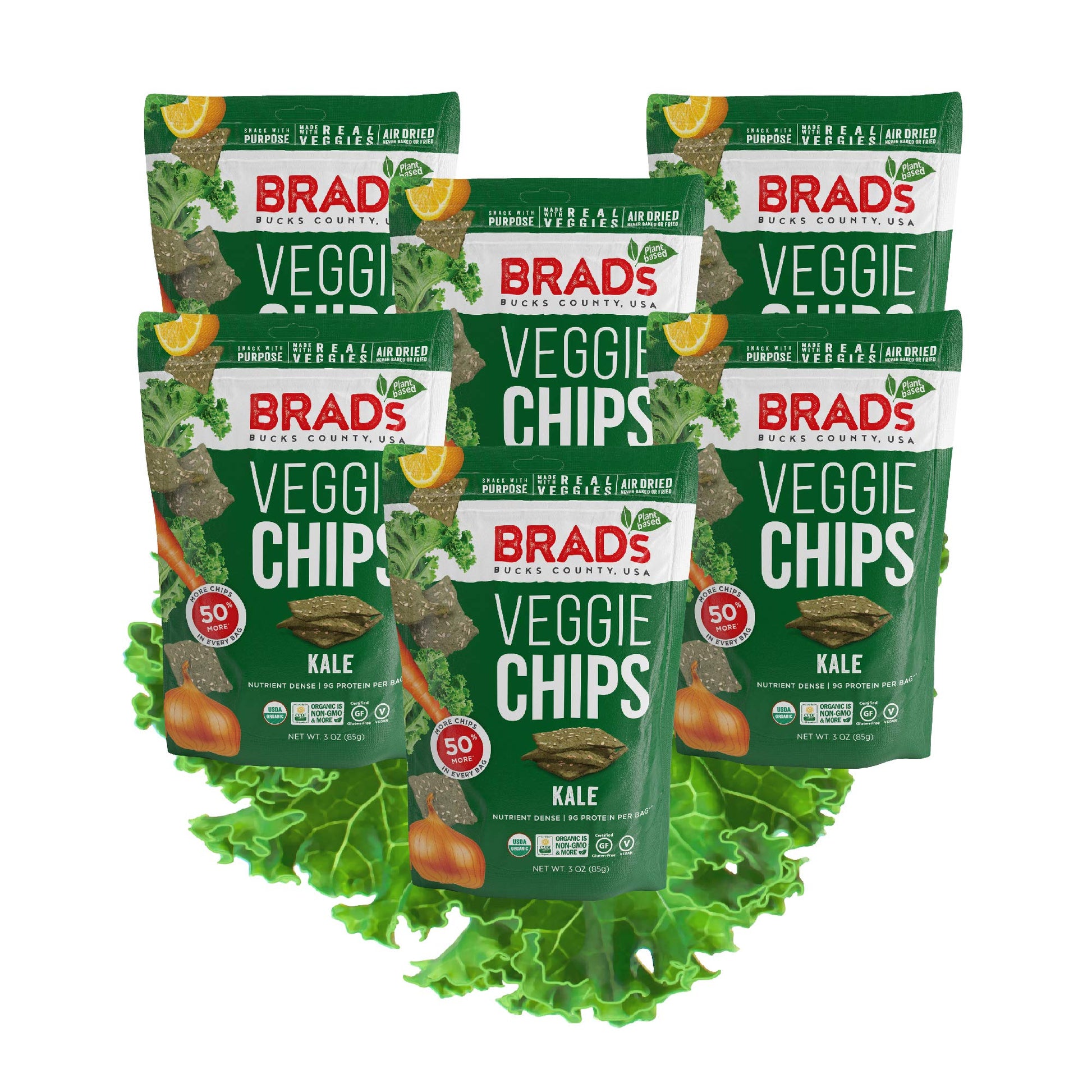 Brads Plant Based Organic Veggie Chips, Kale, 6 Bags, 12 Servings Total-3 Ounce (Pack of 6)