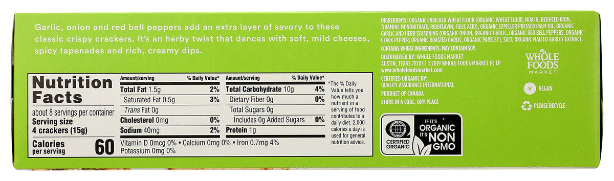 365 by Whole Foods Market Organic Garlic and Herb Water Crackers, 4.4 Ounce