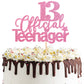1 PCS 13 Official Teenager Cake Topper Glitter 13th Birthday Cake Pick Decorations for Teen 13th Birthday Party Supplies Pink