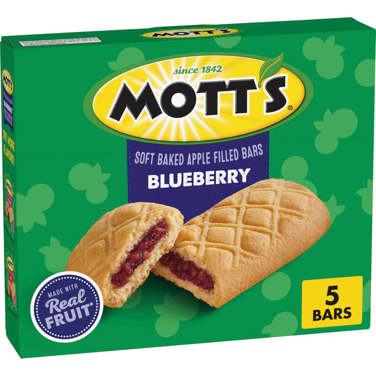 Motts Soft Baked Apple Filled Bars, Blueberry Flavor Snacks, Made with Real Fruit, 5 Ct, 6.55 oz