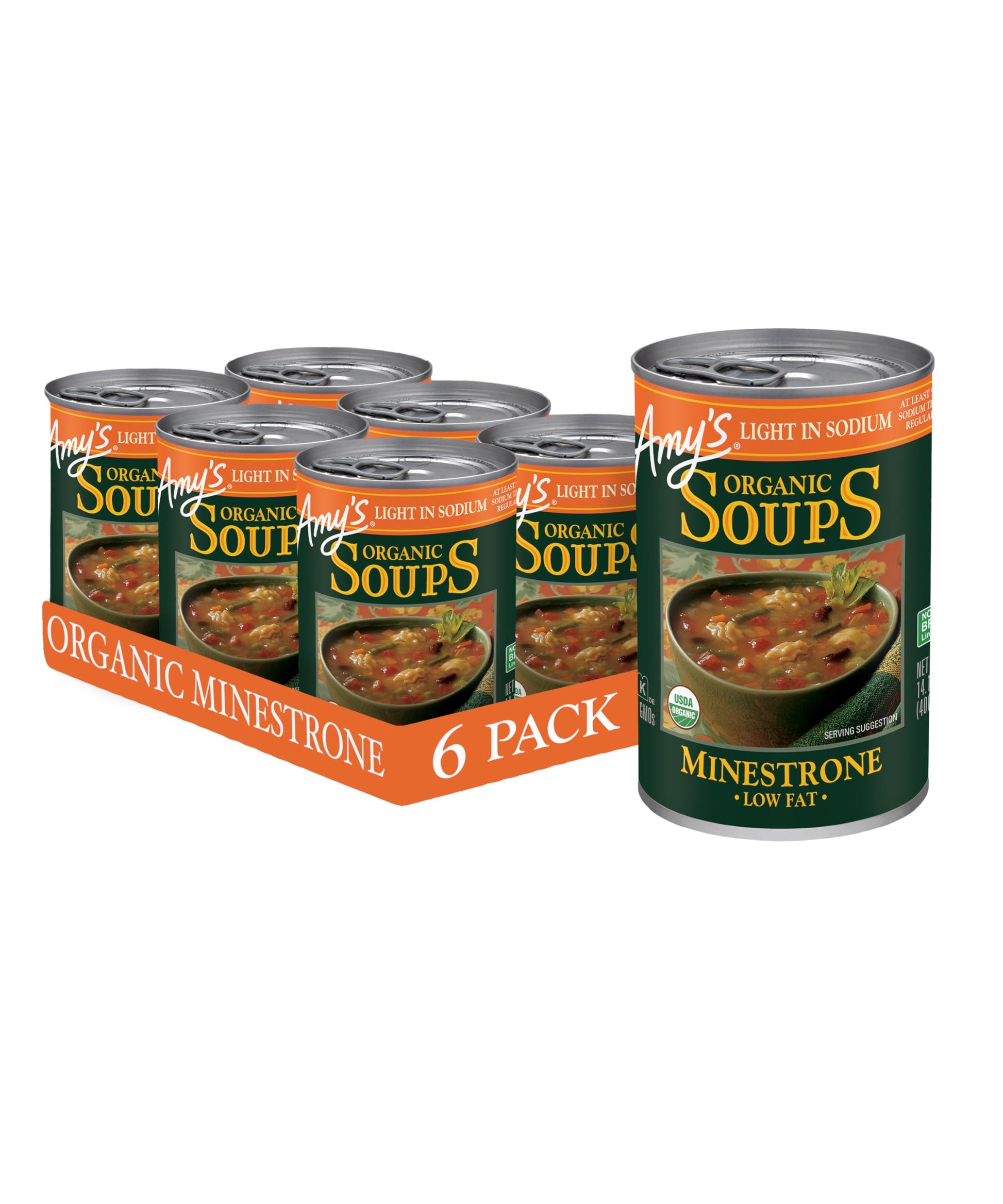 Amys Soup, Vegan Minestrone, Light in Sodium, Made With Organic Vegetables, Beans and Pasta in Tomato Broth, Canned Soup, 14.1 O