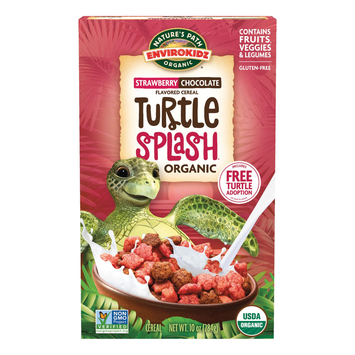 EnviroKidz Organic Turtle Splash Cereal, 10 oz (Pack of 1), Strawberry & Chocolate, Gluten Free, Non-GMO, Fair Trade, by Nature