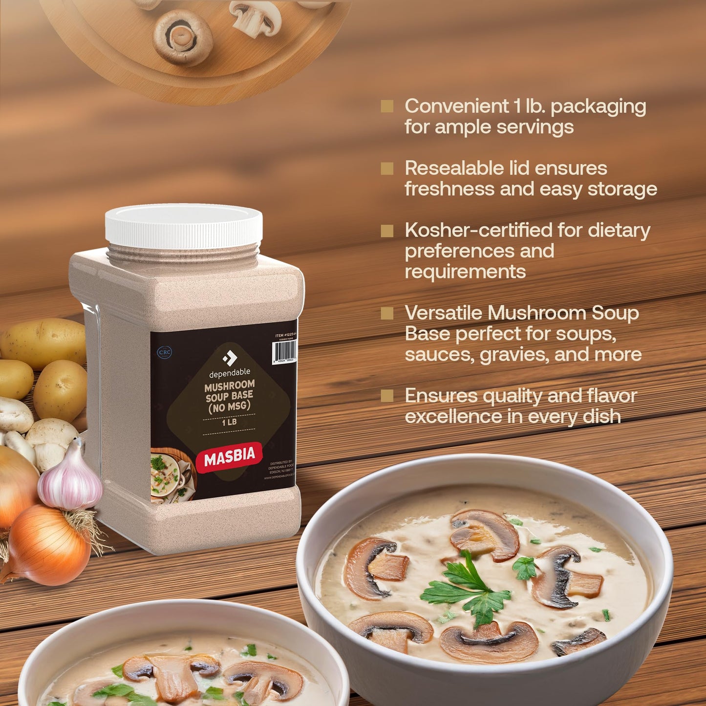 Dependable Food Mushroom Soup Base – Mushroom Flavor Consommé | 15 Oz. Resealable Jar | No Msg, Gluten-Free Kosher | Perfect For Soups, Stocks, And Broths