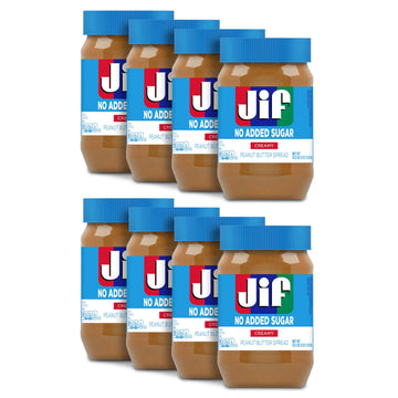 Jif No Added Sugar Creamy Peanut Butter Spread, 33.5 Ounces (Pack Of 8), Smooth, Creamy Texture, No Stir Peanut Butter Spread