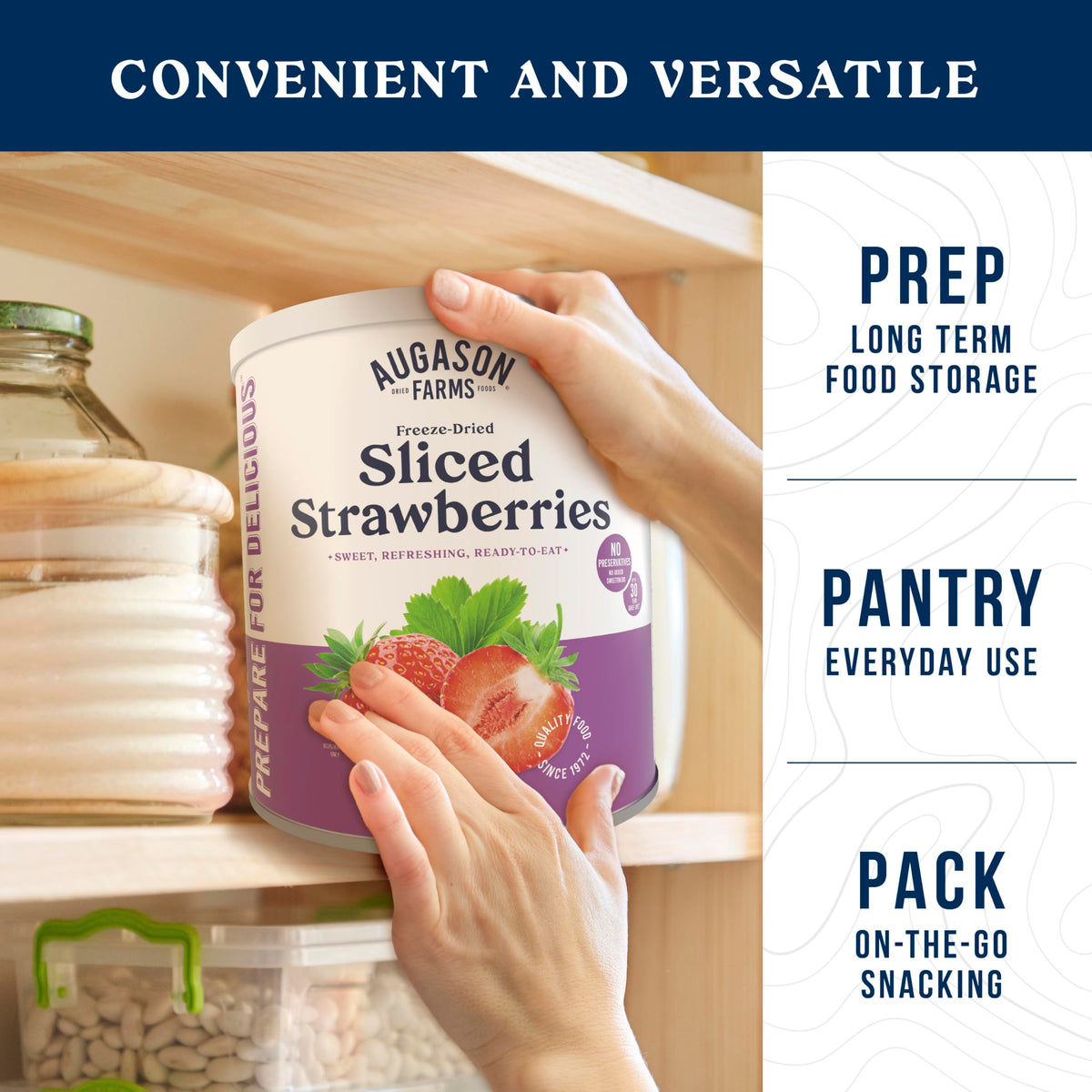 Augason Farms Freeze Dried Sliced Strawberries Can - Gluten Free Snack For Baking, Smoothies, And Emergency Storage - Healthy Individual Fruit Snacks – 6.5 Ounces (18 Servings)