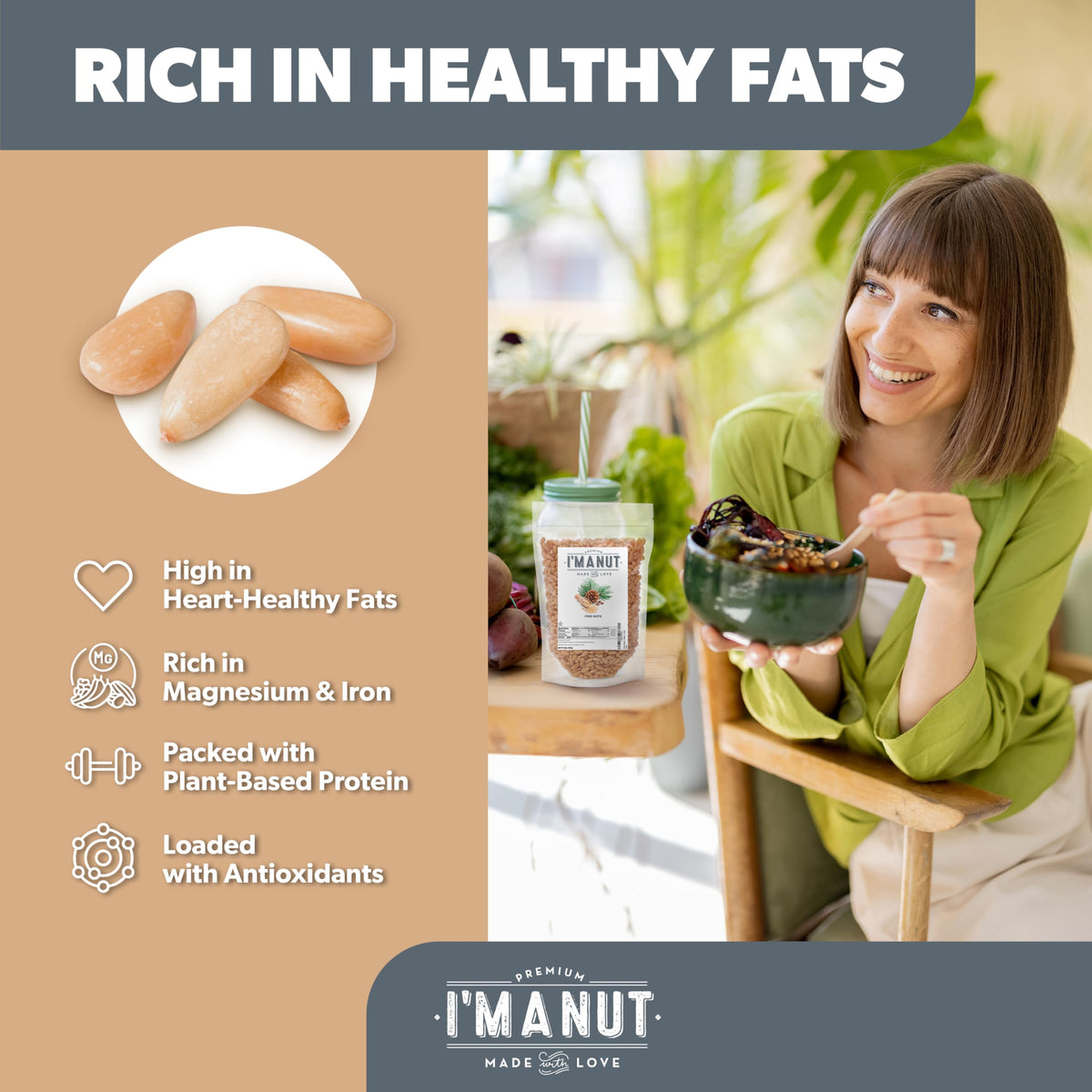 Premium Raw Pine Nuts 8Oz Non-Gmo, No Additives Batch Tested Gluten & Peanut Free, Resealable Pouch For Freshness, Unsalted Pine