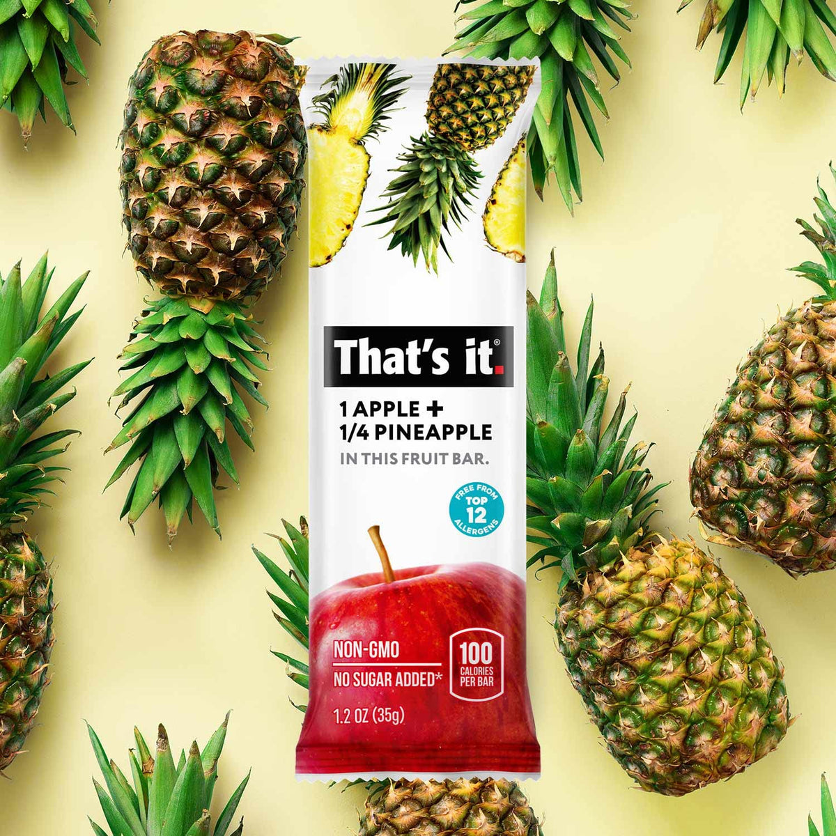 Thats it. Apple + Pineapple 100% Natural Real Fruit Bar, Best High Fiber Vegan, Gluten Free Healthy Snack, Paleo for Children &