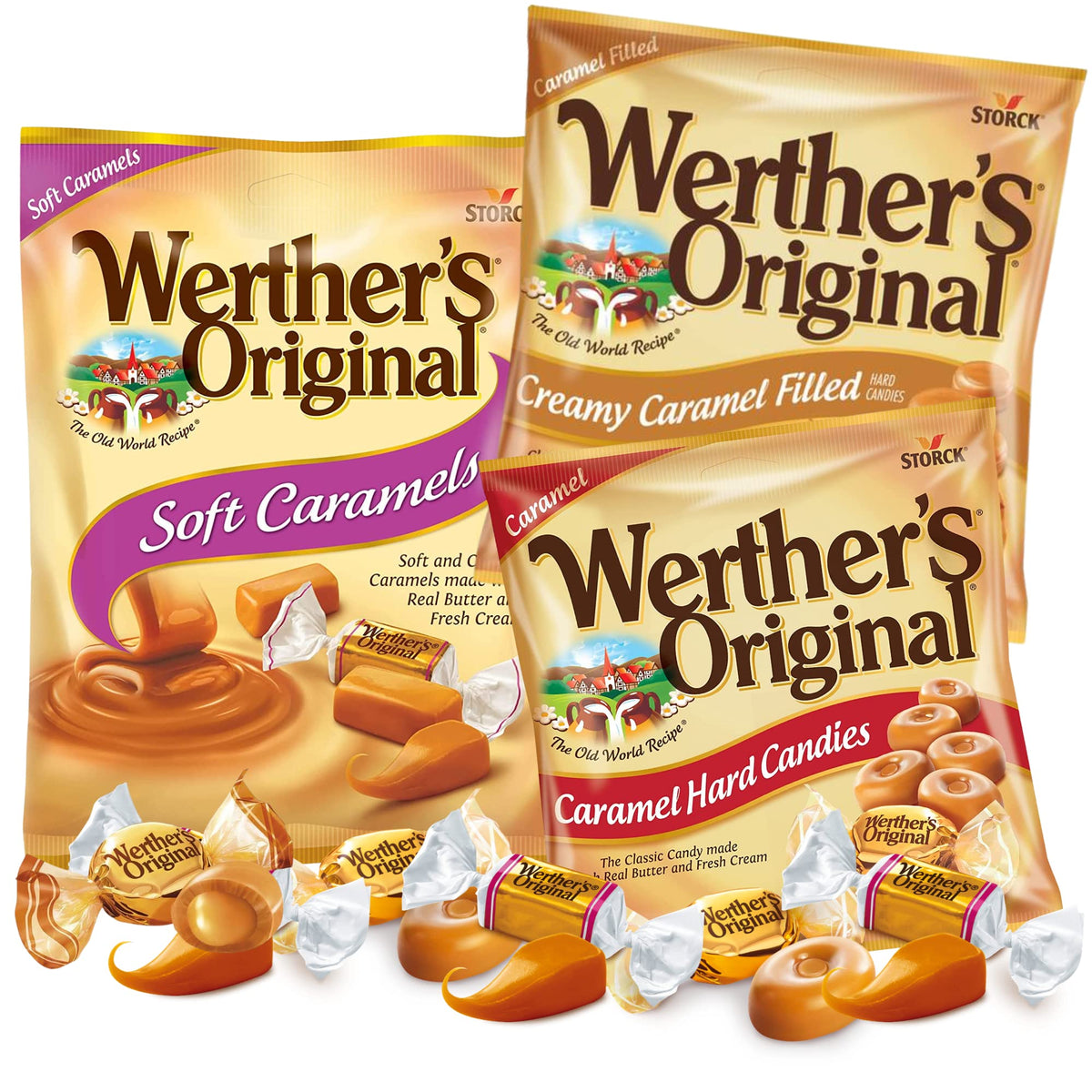 Needzo Wethers Original Caramel Candy Assortment, Individually Wrapped Hard, Soft and Creamy Filled Caramels, Shareable Bite Si