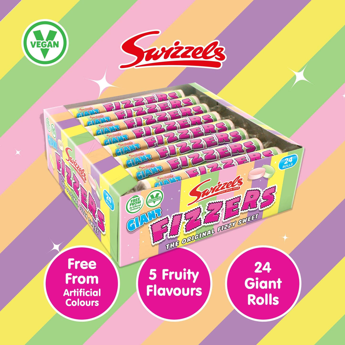 Swizzels Giant Original Fizzers Sweet 24 Rolls In Box