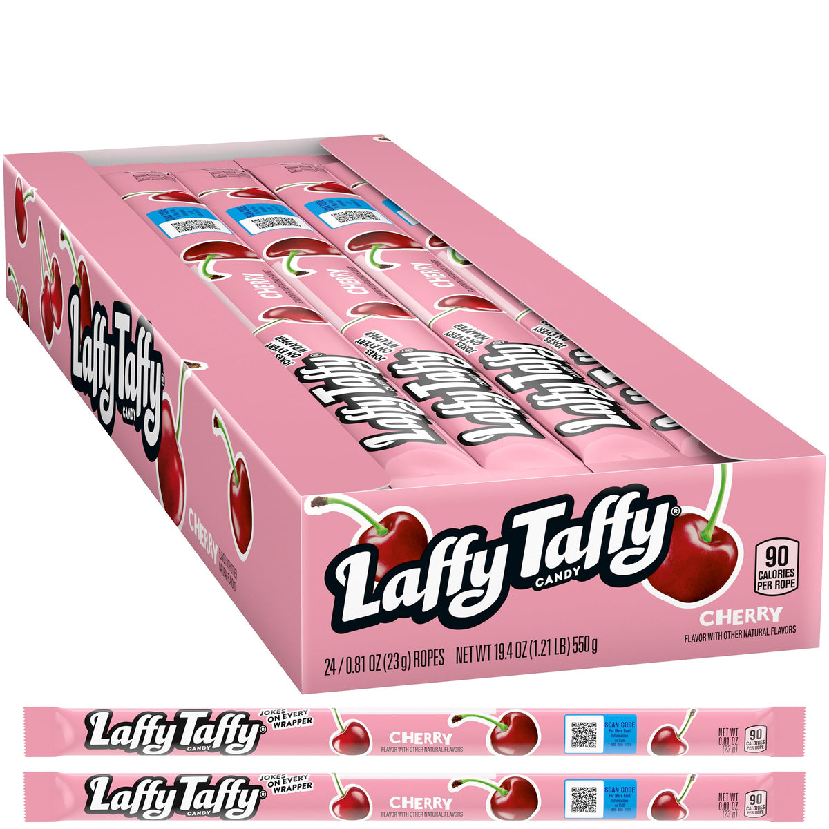 Cherry Laffy Taffy Rope Candy, 24 Pack, Taffy Candy, Individually Wrapped Candy, 0.81 Ounce Ropes