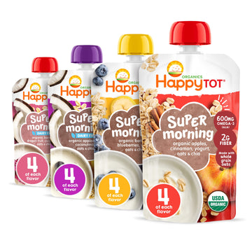 Happytot Organics Stage 4 Baby Food Pouches, Gluten Free, Super Morning Fruit & Oat Variety Pack Blend 4 Oz (Pack Of 16), Large Online Retailer Limited Availability