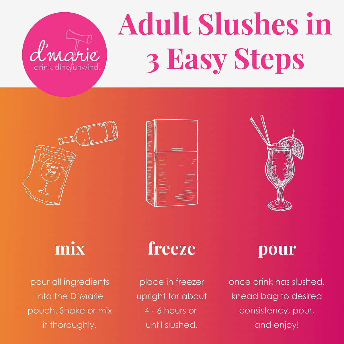 Frozen Cocktail Drink Mix - Each Bag Makes 10 Wine Slushies - Drink Powder Pouches For  - All Natural Low Sugar Mixer, No Blender Needed - Frappé Vino, 3 Pack