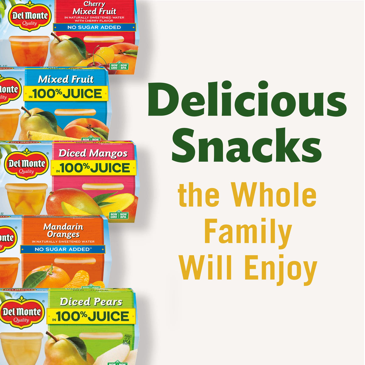 Del Monte Diced Peaches in 100% Juice, 4oz (4 Cups) Fruit Cup Snacks