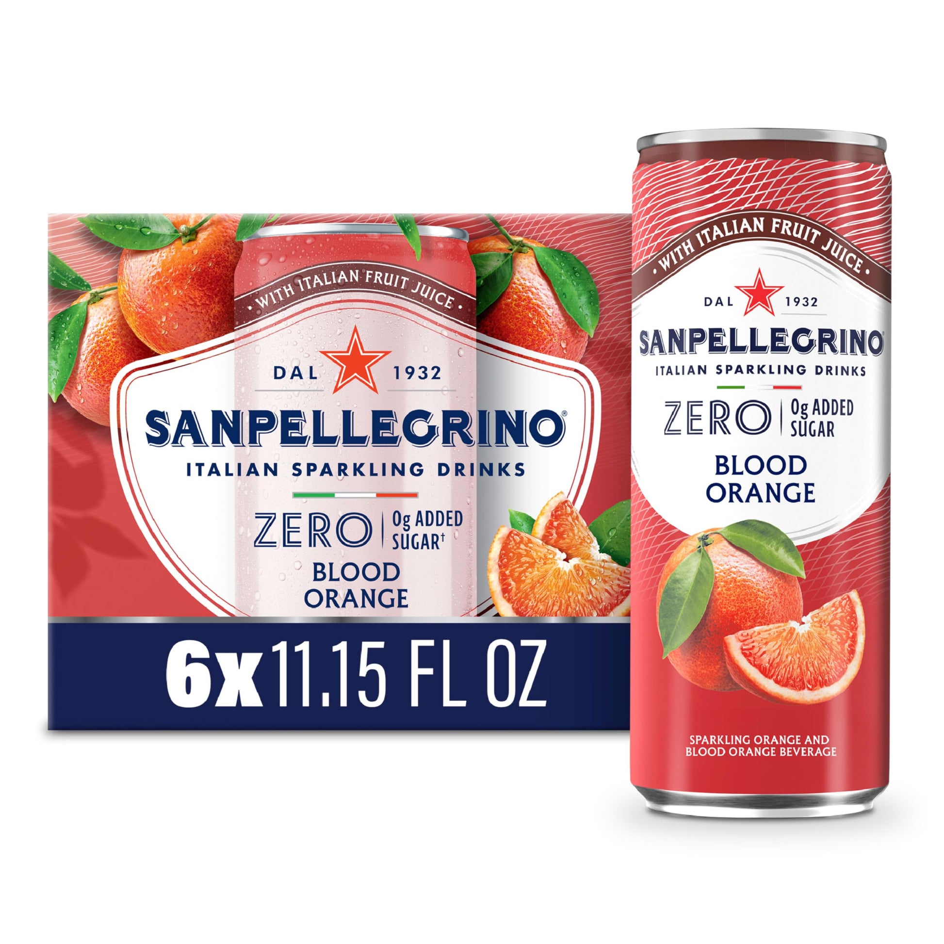 Sanpellegrino Italian Sparkling Drink, Zero Sugar, Blood Orange, 6 Cans 66.9 fl oz