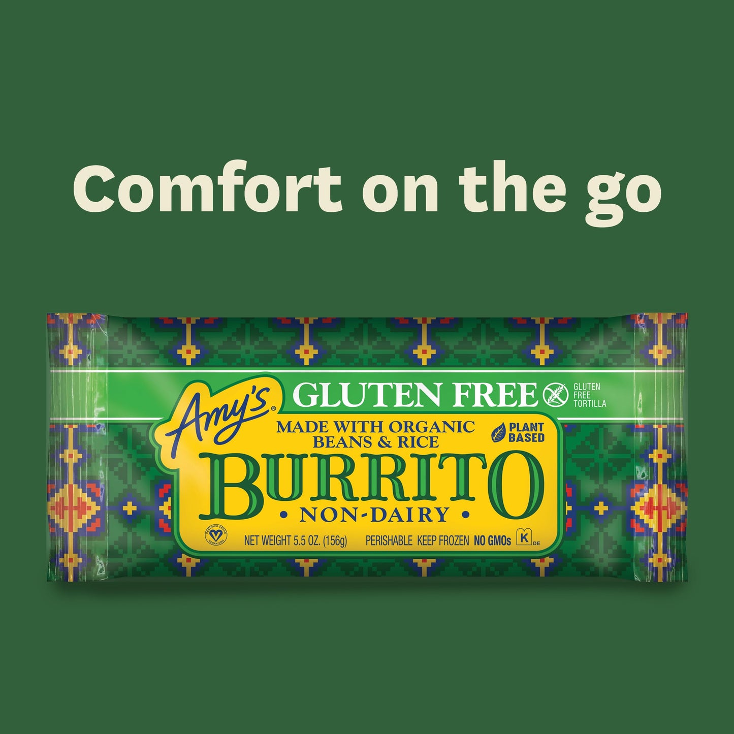Amys Frozen Meals, Vegan and Gluten Free Burrito, Non Dairy Burrito Made With Organic Beans and Rice, Microwave Meals, 5.5 Oz