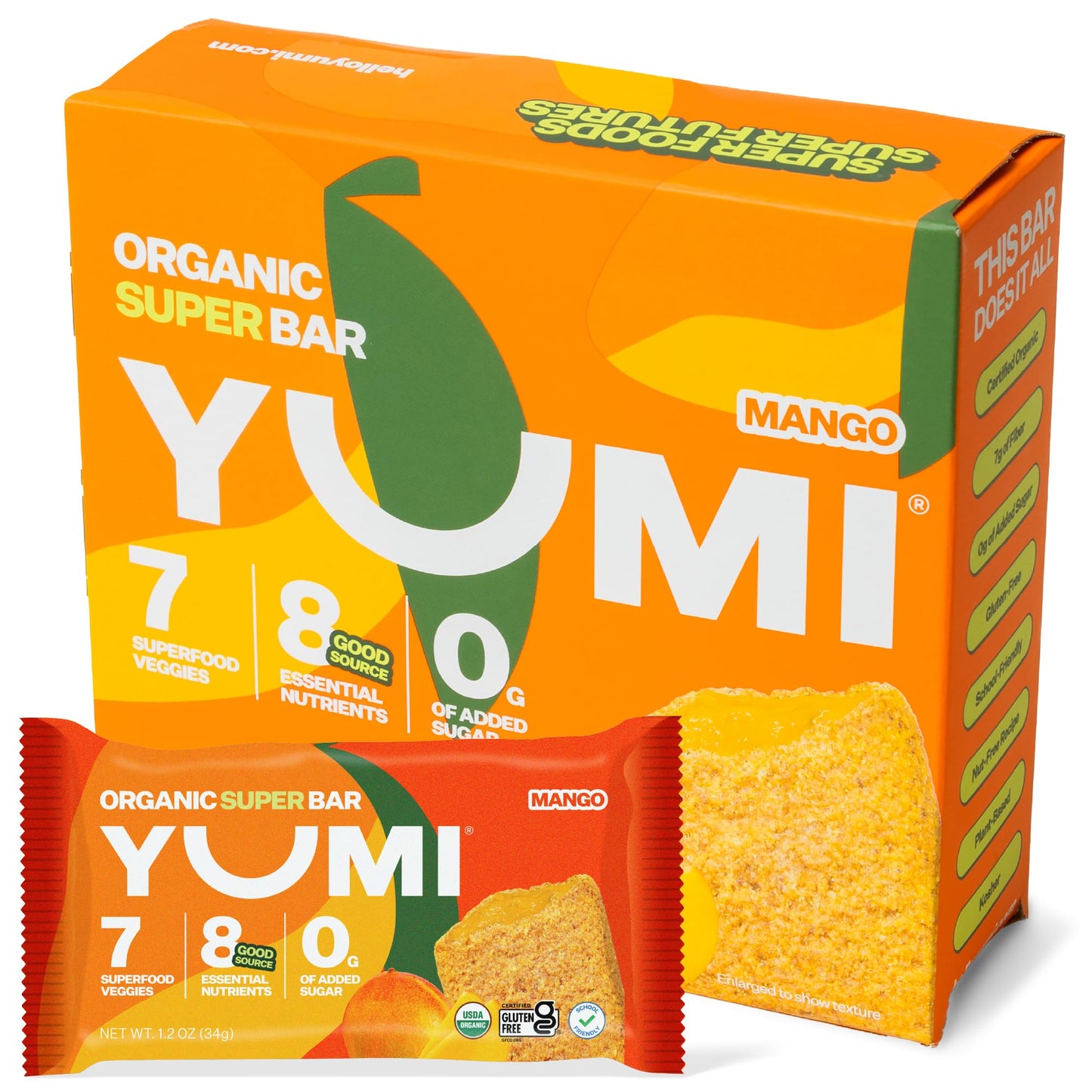 YUMI Organic Breakfast Superbar, Gluten-Free, No Added Sugar, 30ct, Mango Flavor