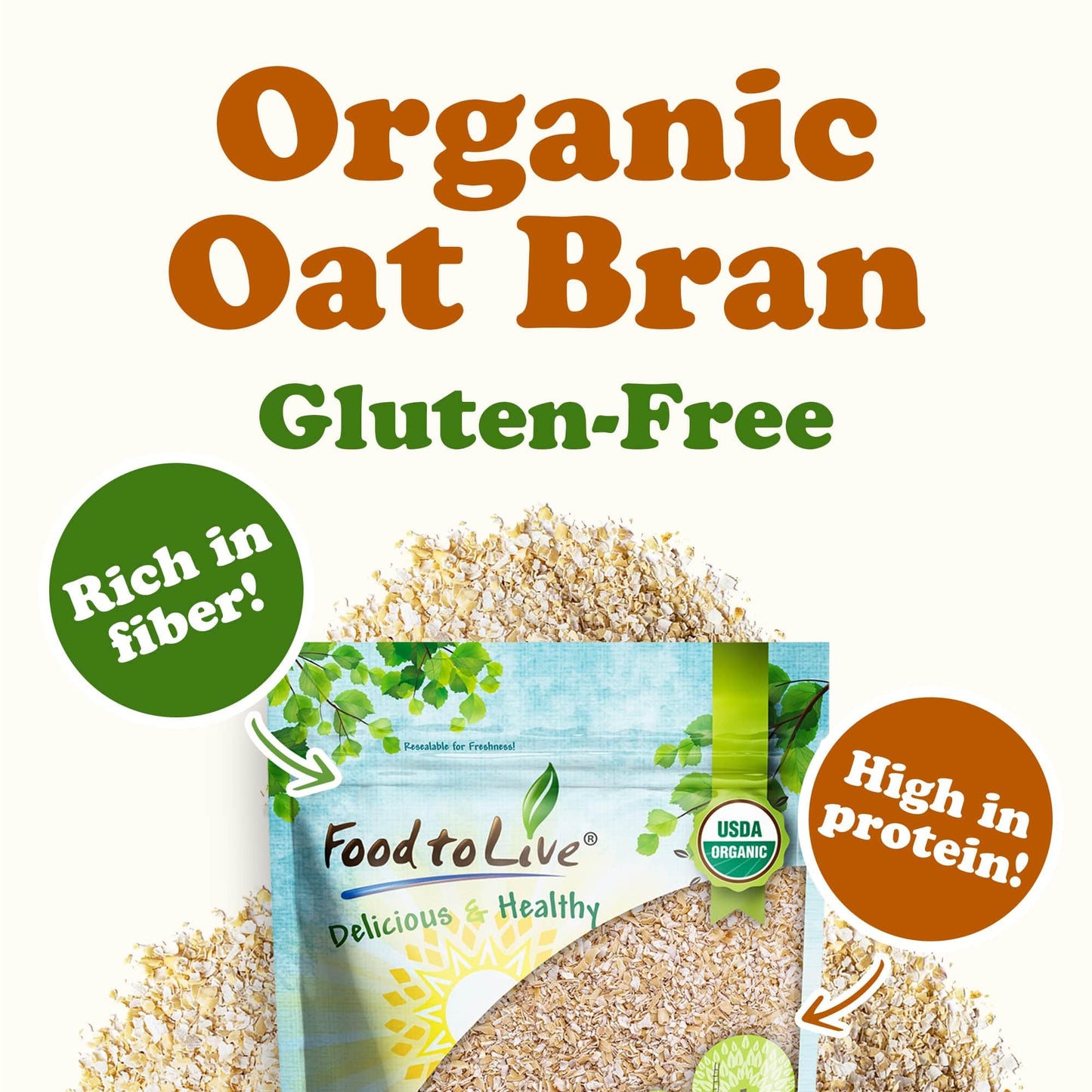 Food To Live Gluten Free Organic Oat Bran, 3 Pounds - A Nutritional Powerhouse High Fiber Hot Cereal, Milled From High Protein O
