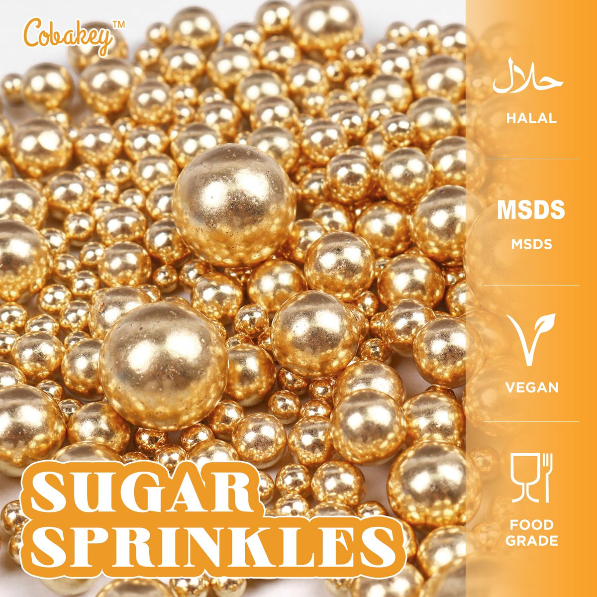 Cobakey Bright Gold Sprinkles For Cake Decorations 3.52 Ounce Gold Metallic Pearl Sugar Sprinkles For Cupcake Toppers Wedding Pa