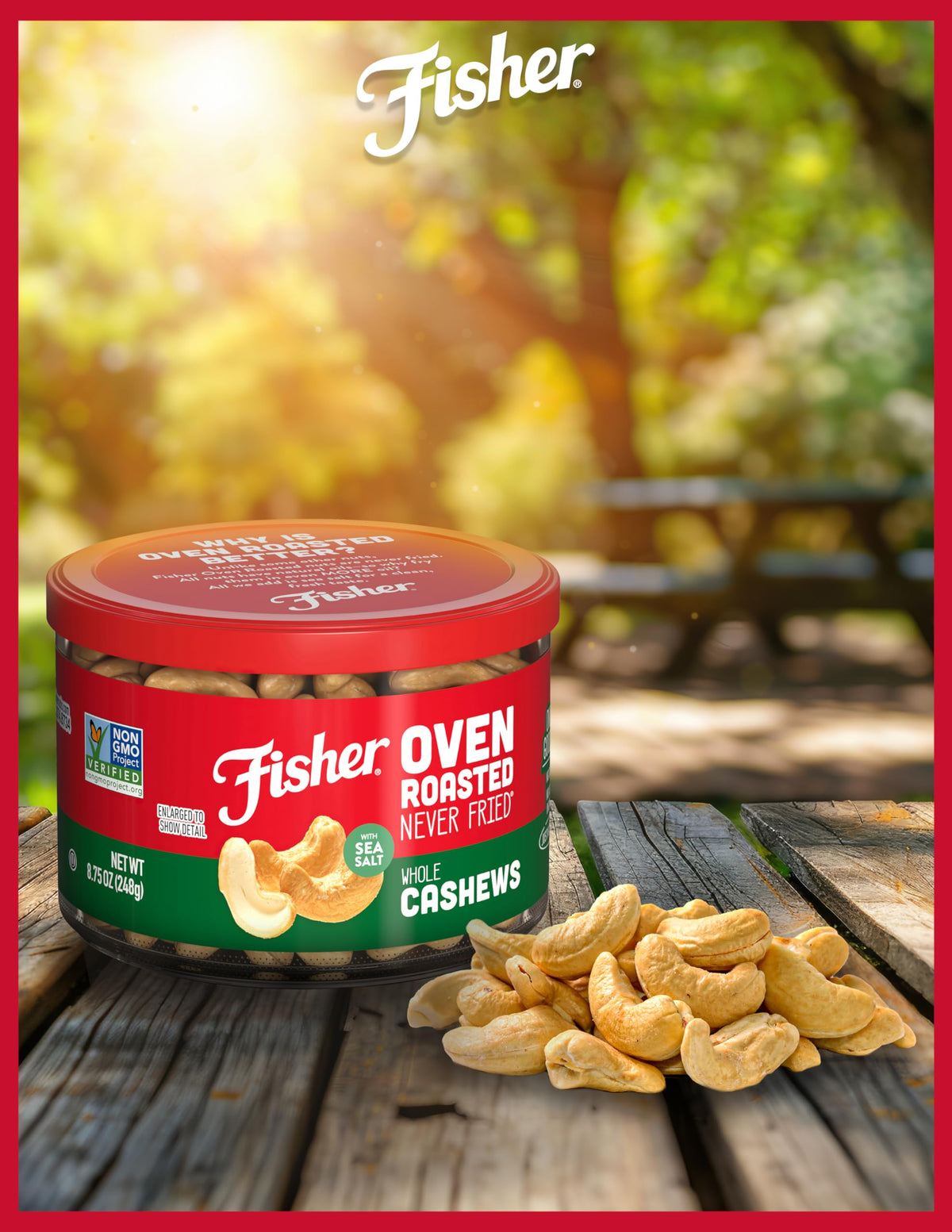 Fisher Oven Roasted Sea Salt Whole Cashews, 8.75 Ounce Pack - Never Fried, Healthy Snack