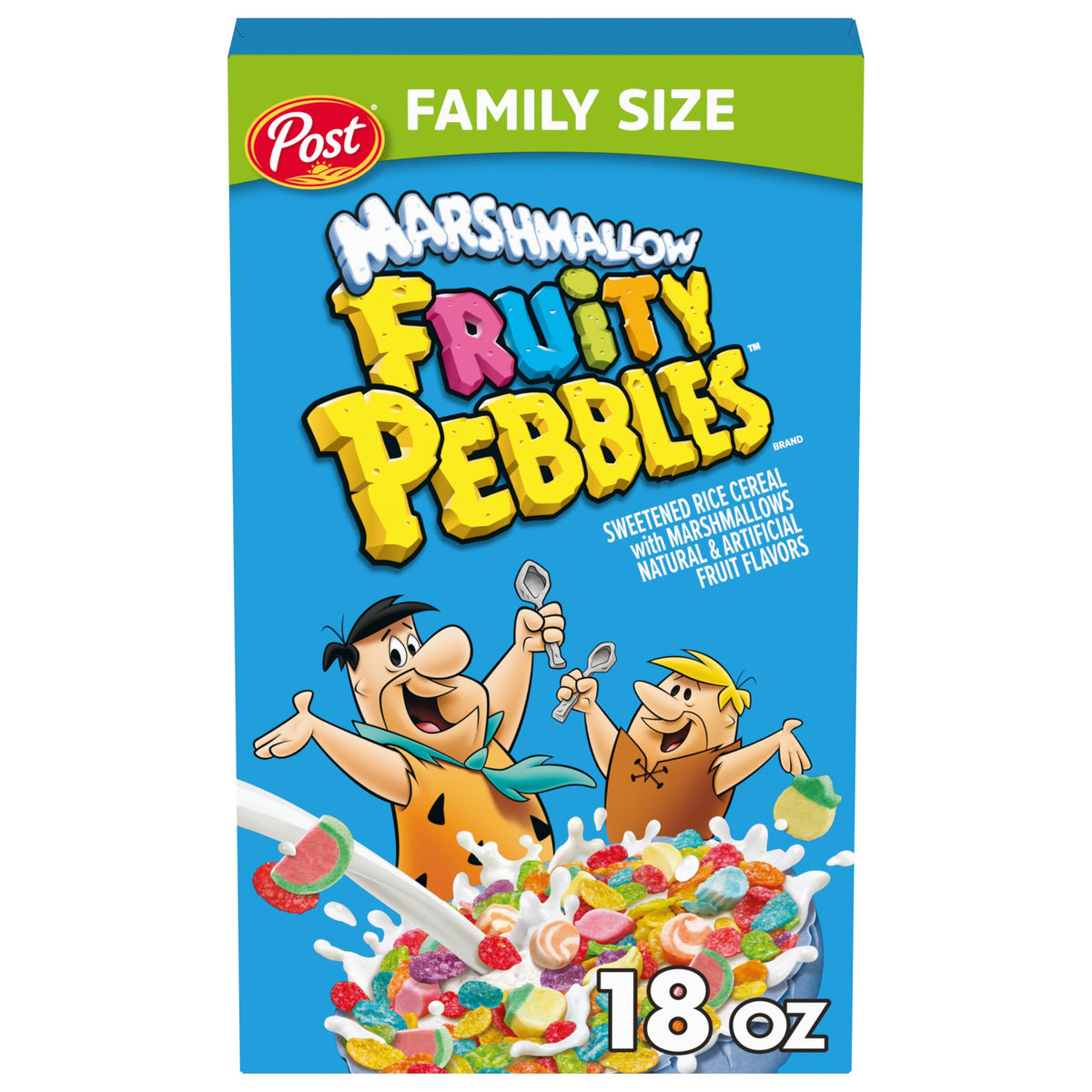 Fruity PEBBLES Marshmallow Cereal, Fruity Kids Cereal with Marshmallows, Gluten Free, 18 OZ Box