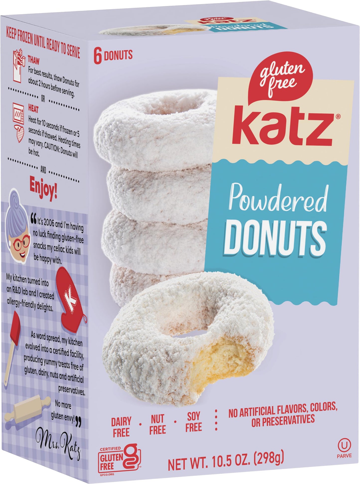 Katz Gluten Free Top 4 Donut Flavors Snack. Powdered, Glazed, Cinnamon, Chocolate Frosted. Free Of Dairy, Soy, Tree Nuts And Pea