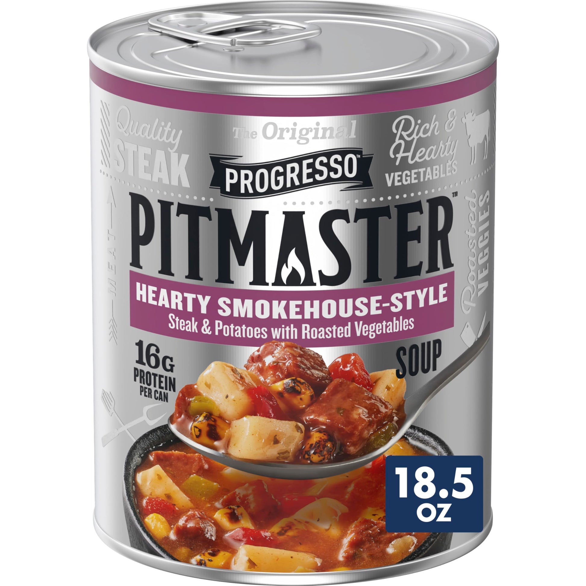 Progresso Pitmaster Hearty Smokehouse Style  Steak and Potatoes with Roasted Vegetables  Gluten Free  Canned Soup  18.5 oz