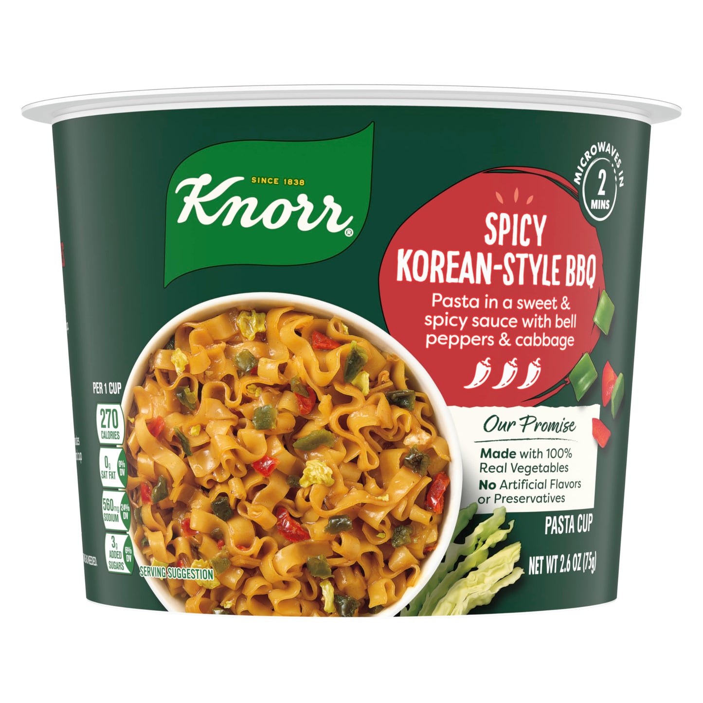 Knorr Pasta Cup Spicy Korean-Style Bbq 8 Ct For A Quick And Easy Meal Made With 100% Real Vegetables & No Artificial Flavors Or Preservatives, 2.6 Oz