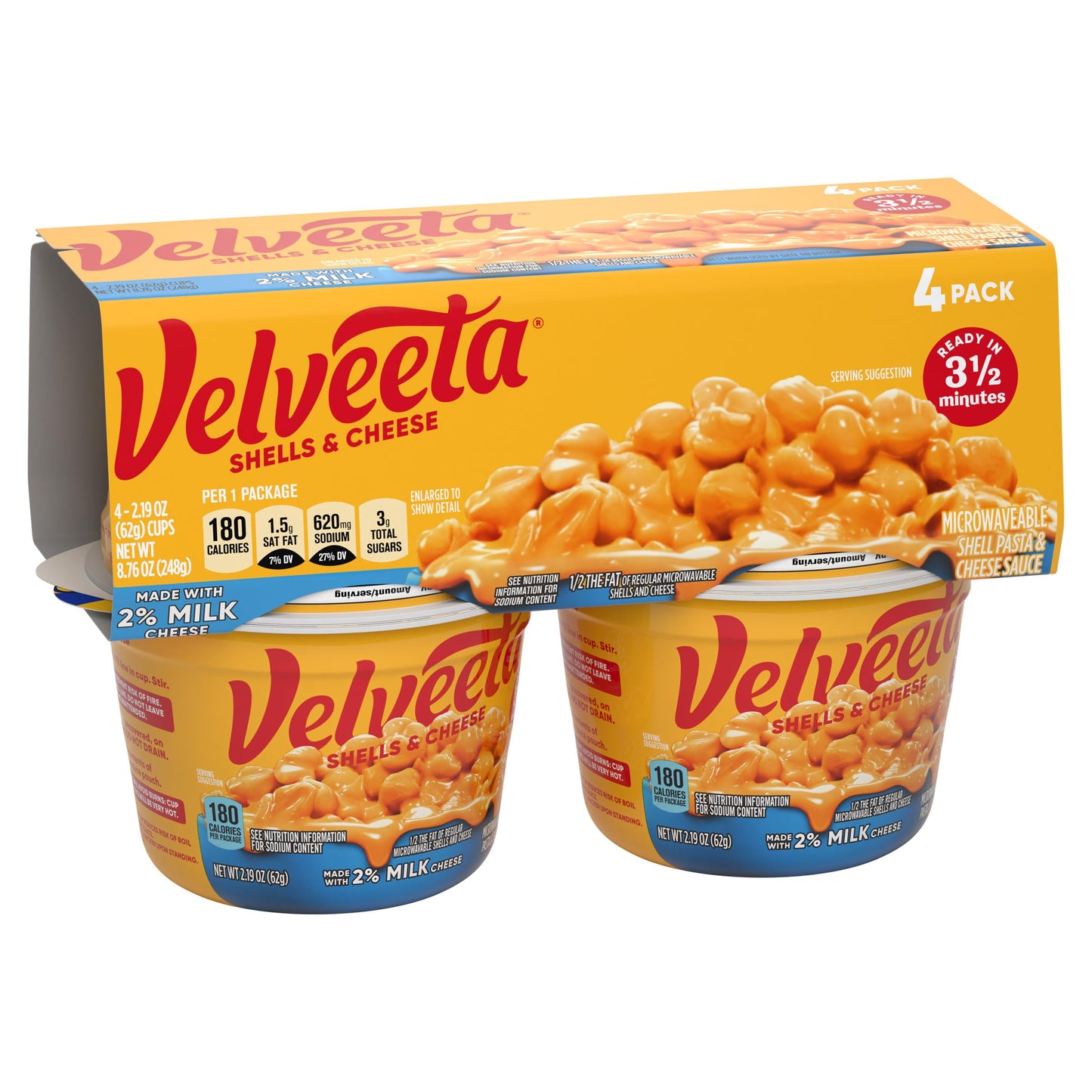Velveeta Shells & Cheese Microwavable Macaroni and Cheese Cups with 2% Milk Cheese (4 ct Pack, 2.19 oz Cups)