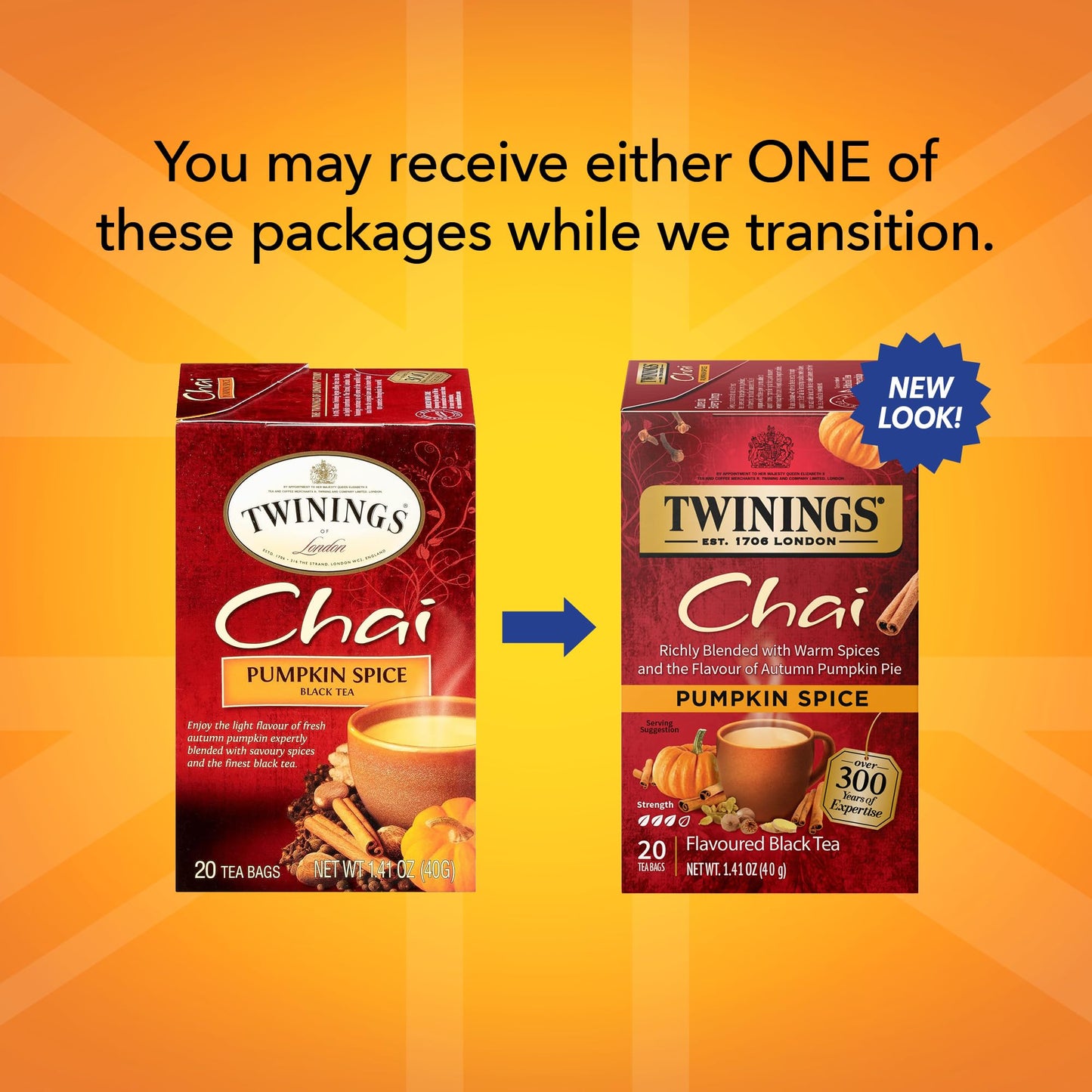 Twinings Pumpkin Spice Chai Black Tea Individually Wrapped Bags, 20 Count (Pack of 6), Warm, Spicy & Aromatic, Caffeinated, Enjo
