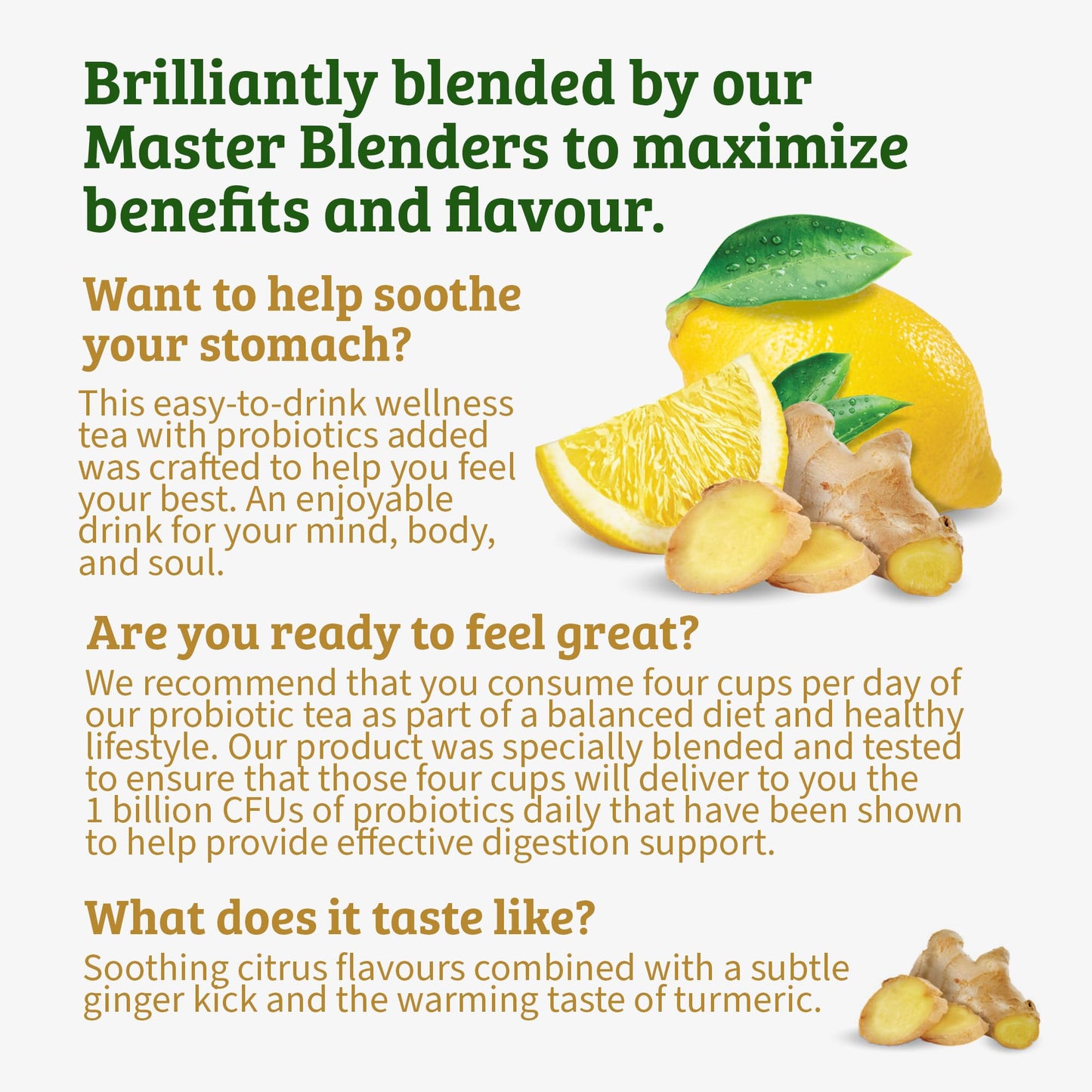 Twinings Herbal Tea, Probiotics+ Lemon & Ginger, Caffeine-Free, 18 Bags, Pack of 6, Yellow
