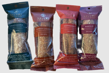 Salumi Chicago Artisan Salami Variety - Uncured, Gluten Free, Keto Snack - 4 x 5.3 oz. Soppressata, Finocchiona, Chorizo