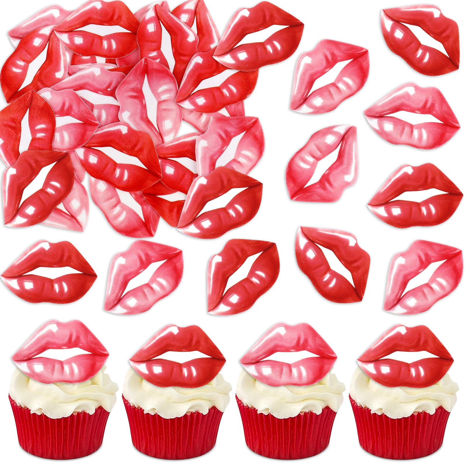 40Pcs Edible Happy Valentine S Day Cupcake Toppers Picks Lip Love You Be Mine You Make My Heart Smile Xoxo For Cake Decorations Valentine S Wedding Party Supplies