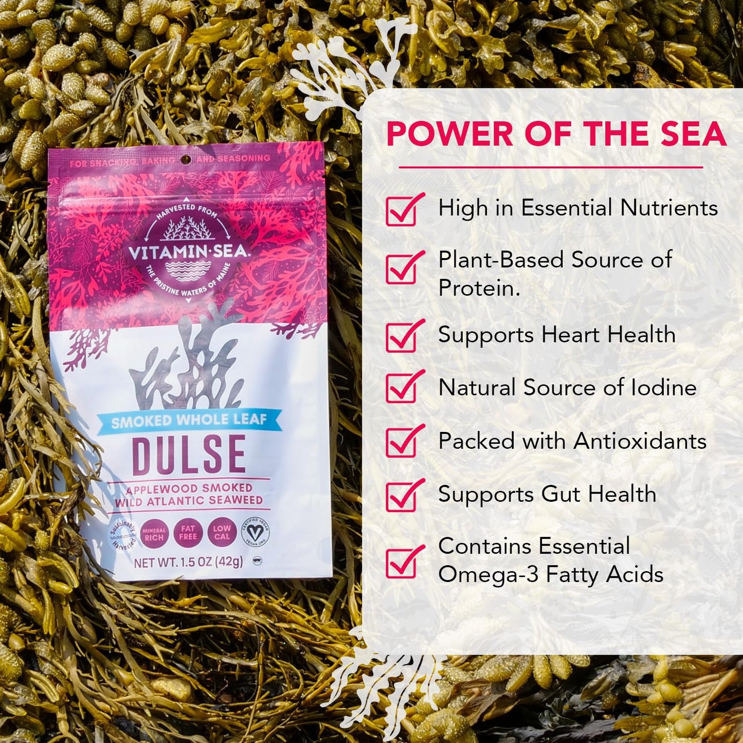 Vitaminsea Applewood Smoked Dulse | Wild North Atlantic Dried Sea  For Snacking, Seasoning, Soups & Salads | Rich In Vitamins, Minerals & Antioxidants Good For Thyroid Support | Whole Leaf (1.5 Oz)