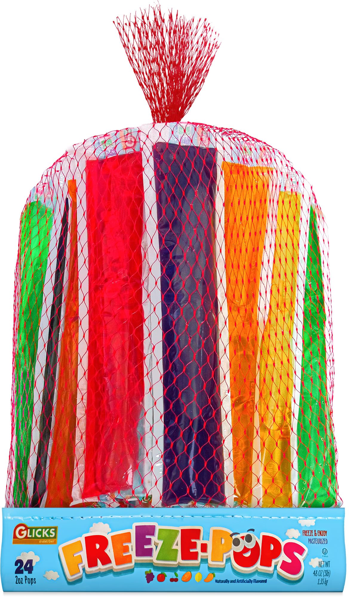 Glicks Freeze Pops, Assorted Flavors, Low Calorie, 24 Count Frozen Ice Pops