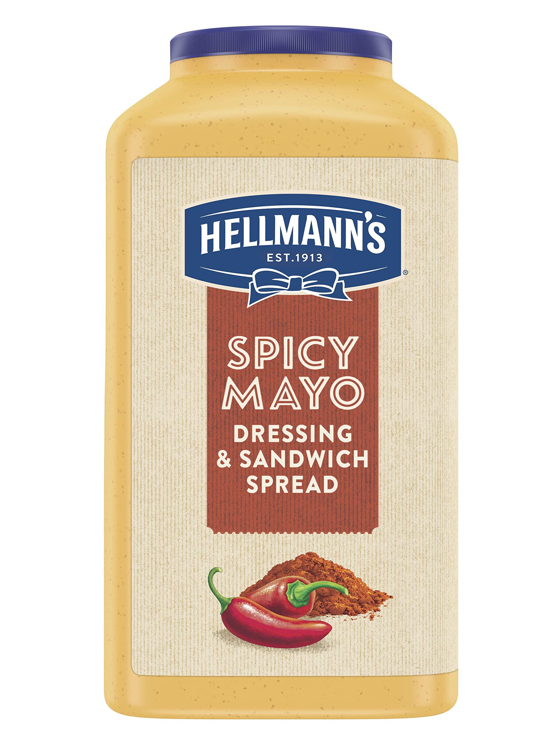 HELLMANNS Spicy Mayonnaise, 1 Gallon Jar, Made with 100% Cage Free Eggs, Gluten Free, Vegetarian, Kosher, 128 oz