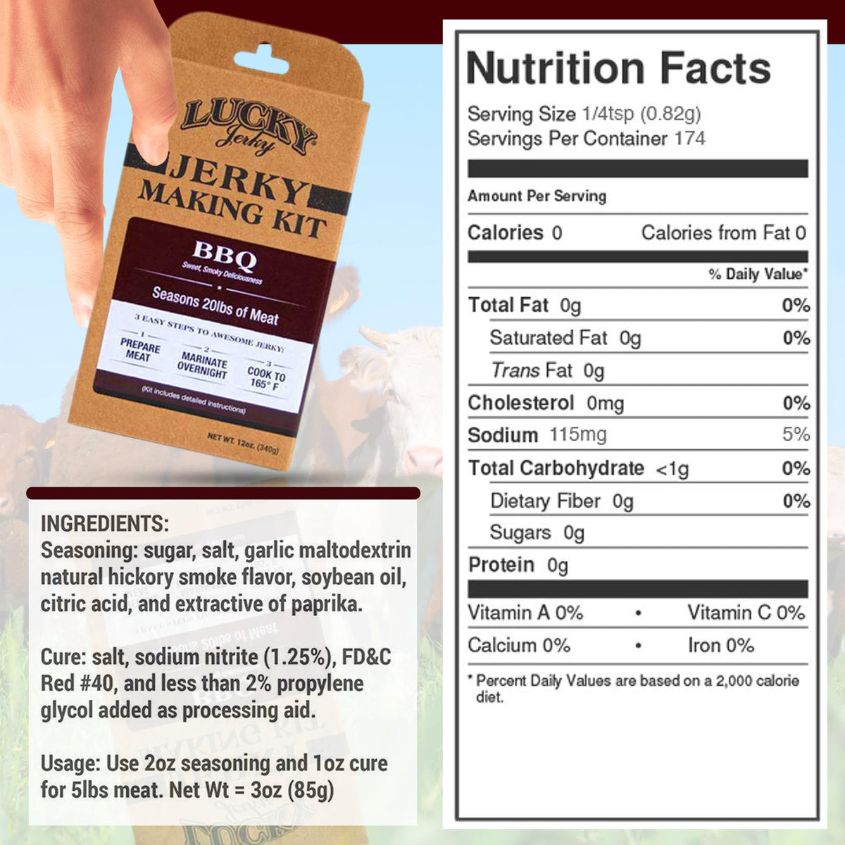 Lucky Beef Jerky DIY Jerky Seasoning and Cure Kits - Variety Pack with Six Flavors | Make Your Own with Sweet and Spicy  Peppered  Red Pepper  Teriyaki  BBQ  and Original- Season 120lbs of Meat