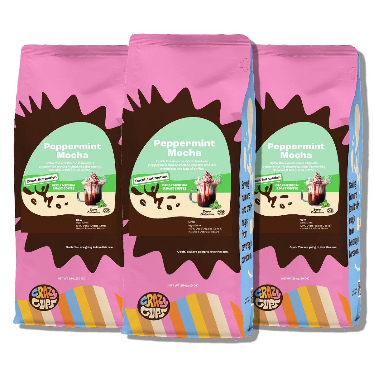 Crazy Cups Flavored Ground Decaf Peppermint Coffee, Decaffeinated Peppermint Mocha Coffee In 10 Oz Bag, For Brewing Flavored Hot