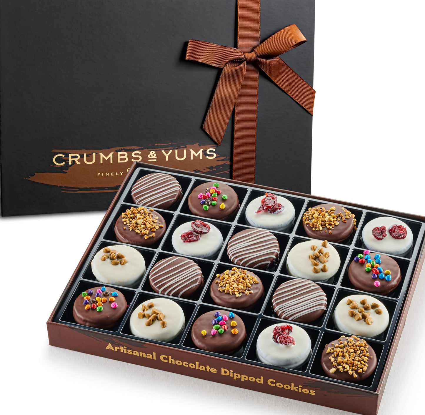 Mothers Day Cookies Gift Basket - 20 Gourmet Chocolate Covered Sandwich Cookies With Assorted Toppings - Assorted Food Gift Box For Fathers Day  Mothers Day  Family  Sympathy  Men & Women.