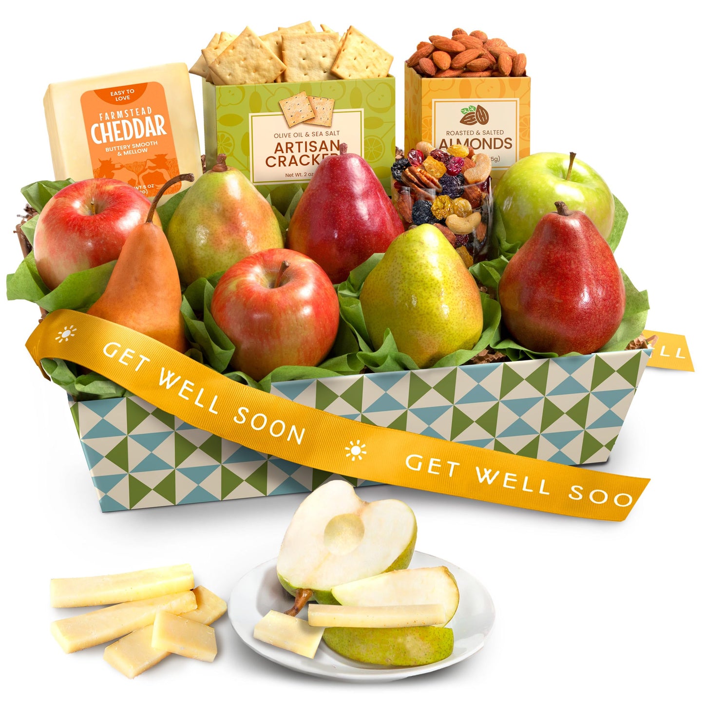 get Well Soon classic Fresh Fruit Basket with crackers cheese and Nuts