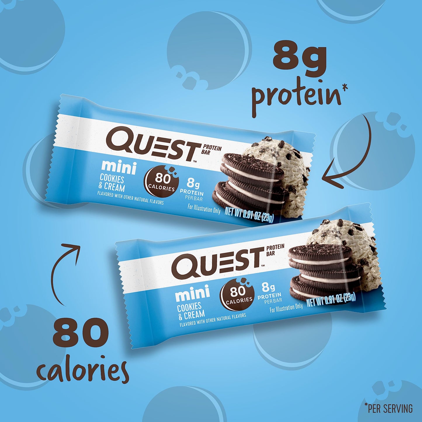 Quest Nutrition Mini Cookies & Cream Protein Bars, 8G Protein, 1G Sugar, 2G Net Carbs, Gluten Free, 14 Count