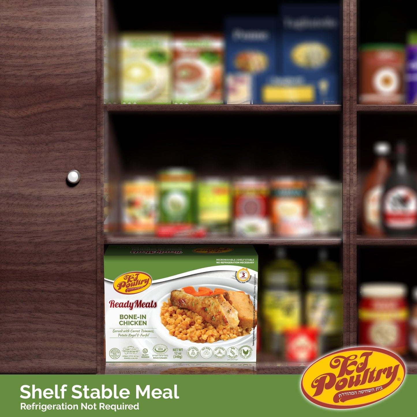 KJ Poultry Kosher Ready Meals - Bone In Chicken & Kugel, MRE Meat Meals Ready to Eat, Shabbos Food, Halal, (1 Pack) Prepared Ent