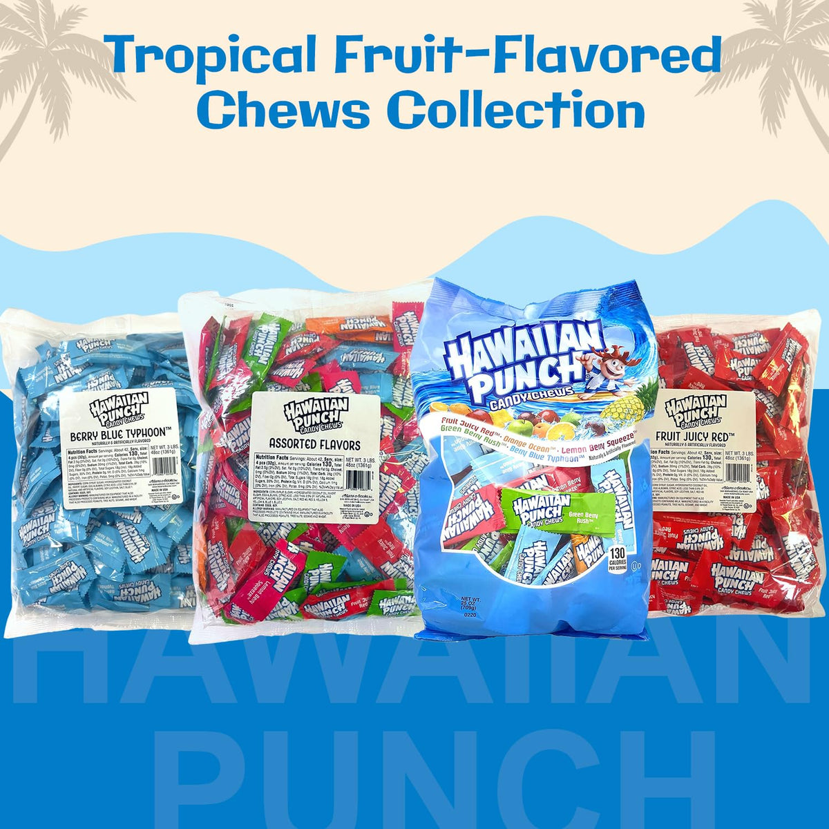 Adams & Brooks, Inc. Hawaiian Punch Chews Fruity Chewy Individually Wrapped, Bulk Candy Chews (3 Pound) (Assorted Flavors)